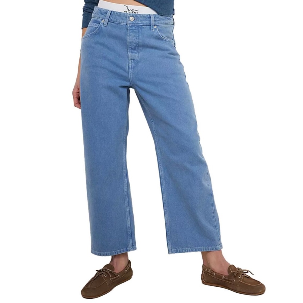 Free People Light Blue Cropped Wide-Leg Jeans
